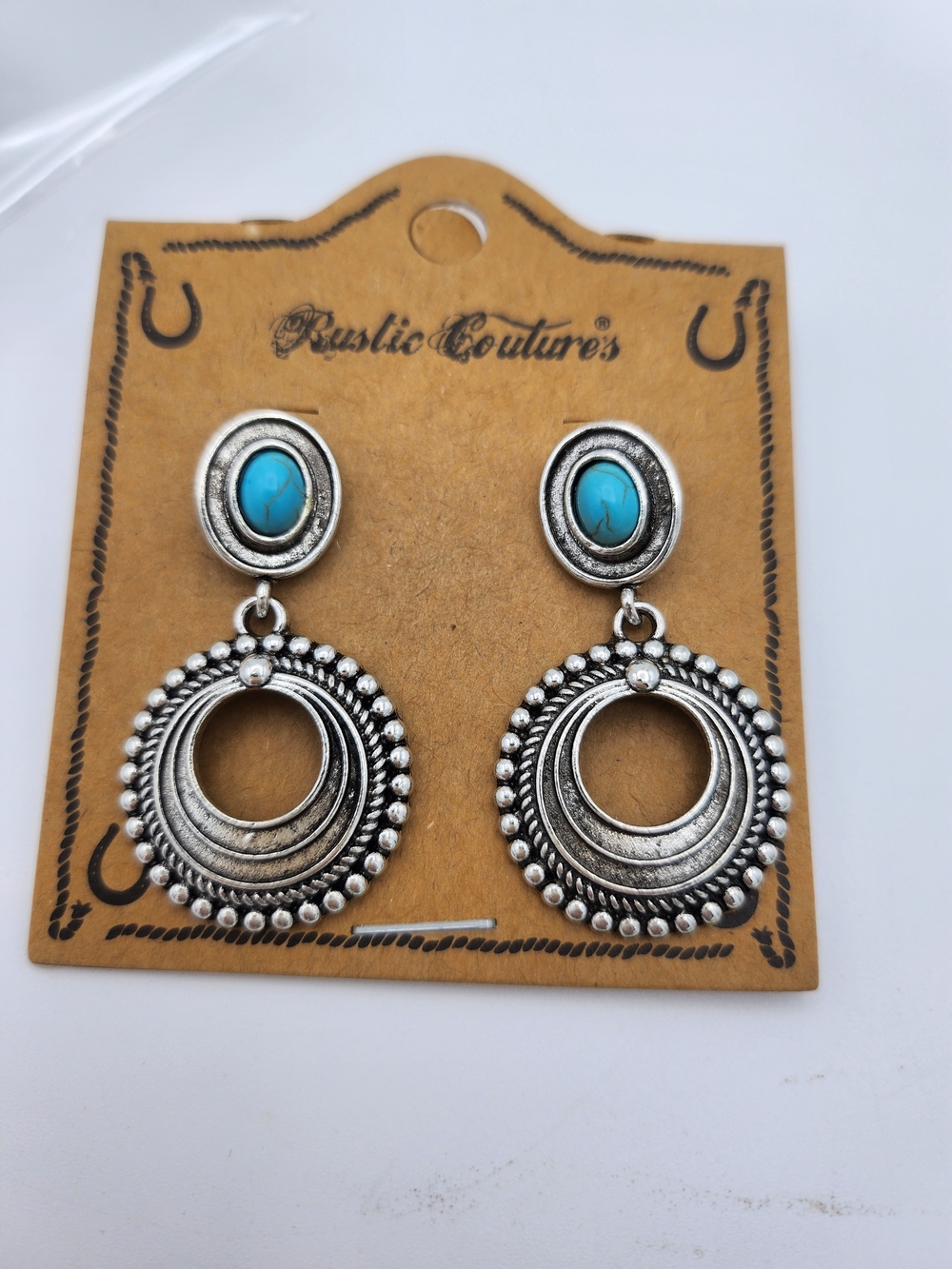 Rustic Couture Silver-Tone Drop Earrings with Turquoise Accents